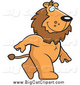 Big Cat Cartoon Vector Clipart of a Happy Male Lion Walking Upright by Cory Thoman