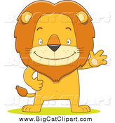 Big Cat Cartoon Vector Clipart of a Happy Male Lion Waving and Standing Upright by Qiun