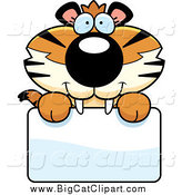 Big Cat Cartoon Vector Clipart of a Happy Tiger Cub over a Sign by Cory Thoman