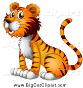 Big Cat Cartoon Vector Clipart of a Happy Tiger Sitting and Facing Left by