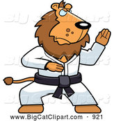 Big Cat Cartoon Vector Clipart of a Karate Lion with a Black Belt by Cory Thoman