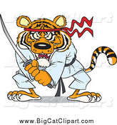 Big Cat Cartoon Vector Clipart of a Karate Samurai Tiger with a Sword by Toonaday