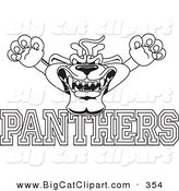 Big Cat Cartoon Vector Clipart of a Line Art Outline of a Panther Character Mascot with PANTHERS Text by Mascot Junction