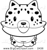 Big Cat Cartoon Vector Clipart of a Lineart Baby Bobcat Smiling by Cory Thoman