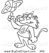 Big Cat Cartoon Vector Clipart of a Lineart Big Cat Spinning a Basketball by Toonaday