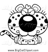 Big Cat Cartoon Vector Clipart of a Lineart Cute Angry Leopard Cub by Cory Thoman