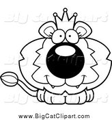 Big Cat Cartoon Vector Clipart of a Lineart Cute Happy King Lion Cub by Cory Thoman