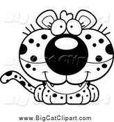 Big Cat Cartoon Vector Clipart of a Lineart Cute Happy Leopard Cub by Cory Thoman