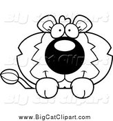Big Cat Cartoon Vector Clipart of a Lineart Cute Lion over a Surface by Cory Thoman