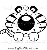 Big Cat Cartoon Vector Clipart of a Lineart Cute Tiger over a Surface by Cory Thoman