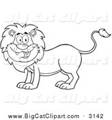 Big Cat Cartoon Vector Clipart of a Lineart Happy Male Lion Smiling by Hit Toon