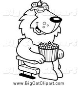Big Cat Cartoon Vector Clipart of a Lineart Lion Eating Popcorn and Watching a 3d Movie at the Theater by Cory Thoman