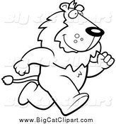 Big Cat Cartoon Vector Clipart of a Lineart Lion Running Upright on His Hind Legs by Cory Thoman