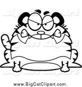 Big Cat Cartoon Vector Clipart of a Lineart Mad Chubby Tiger by Cory Thoman