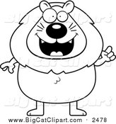 Big Cat Cartoon Vector Clipart of a Lineart Plump Lion with an Idea by Cory Thoman