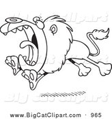 Big Cat Cartoon Vector Clipart of a Lineart Roaring and Attacking Lion by Toonaday