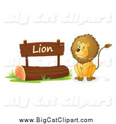 Big Cat Cartoon Vector Clipart of a Lion by a Wooden Sign by Graphics RF
