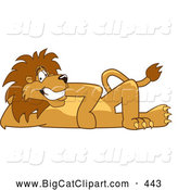 Big Cat Cartoon Vector Clipart of a Lion Character Mascot Resting on the Ground by Mascot Junction