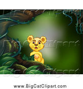 Big Cat Cartoon Vector Clipart of a Lion Cub in a Forest by