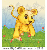 Big Cat Cartoon Vector Clipart of a Lion Cub in Flowers by