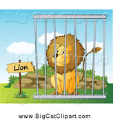 Big Cat Cartoon Vector Clipart of a Lion in a Cage by