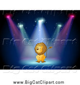 Big Cat Cartoon Vector Clipart of a Lion in Spotlights on a Stage by