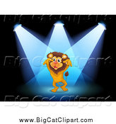 Big Cat Cartoon Vector Clipart of a Lion in Spotlights on a Stage by