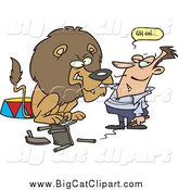 Big Cat Cartoon Vector Clipart of a Lion Tamer Having an Uh Oh Moment As the Cat Turns on Him by Toonaday