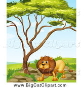Big Cat Cartoon Vector Clipart of a Lion Under a Tree by