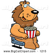 Big Cat Cartoon Vector Clipart of a Lion with Popcorn at the Movie Theater by Cory Thoman