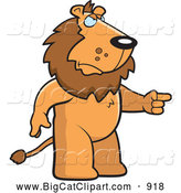 Big Cat Cartoon Vector Clipart of a Mad Lion Standing and Pointing His Finger to the Right by Cory Thoman
