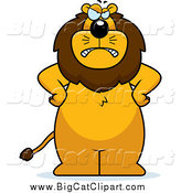 Big Cat Cartoon Vector Clipart of a Mad Lion Standing Upright with His Hands on His Hips by Cory Thoman
