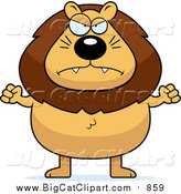 Big Cat Cartoon Vector Clipart of a Mad Male Lion Holding up Fists by Cory Thoman