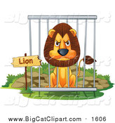 Big Cat Cartoon Vector Clipart of a Mad Male Lion in a Zoo Cage by Graphics RF