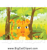Big Cat Cartoon Vector Clipart of a Mad Tiger in the Woods by
