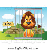 Big Cat Cartoon Vector Clipart of a Mad Zoo Lion in a Cage by