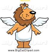 Big Cat Cartoon Vector Clipart of a Male Angel Lion with White Wings and a Halo by Cory Thoman