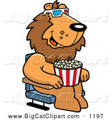 Big Cat Cartoon Vector Clipart of a Male Lion Eating Popcorn and Watching a 3d Movie at the Theater by Cory Thoman