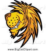 Big Cat Cartoon Vector Clipart of a Male Lion Grinning in Profile by Chromaco