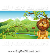 Big Cat Cartoon Vector Clipart of a Male Lion in a Valley by