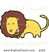 Big Cat Cartoon Vector Clipart of a Male Lion Licking His Lips by Lineartestpilot
