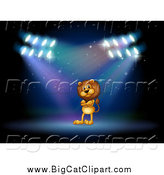Big Cat Cartoon Vector Clipart of a Male Lion Performing in Spotlights on a Stage by