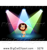 Big Cat Cartoon Vector Clipart of a Male Lion Performing in Spotlights on a Stage by