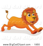 Big Cat Cartoon Vector Clipart of a Male Lion Running by