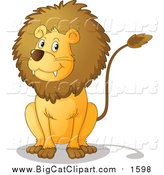 Big Cat Cartoon Vector Clipart of a Male Lion Sitting by