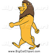 Big Cat Cartoon Vector Clipart of a Male Lion Walking Upright in Profile by Cartoon Solutions