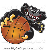Big Cat Cartoon Vector Clipart of a Mean Black Jaguar Mascot Character Grabbing a Basketball by Mascot Junction