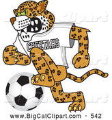 Big Cat Cartoon Vector Clipart of a Mean Cheetah Character School Mascot Playing Soccer by Toons4Biz