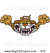 Big Cat Cartoon Vector Clipart of a Mean Cheetah, Jaguar or Leopard Character School Mascot Lurching Forward by Toons4Biz