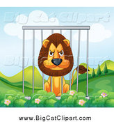 Big Cat Cartoon Vector Clipart of a Mean Lion in a Cage by